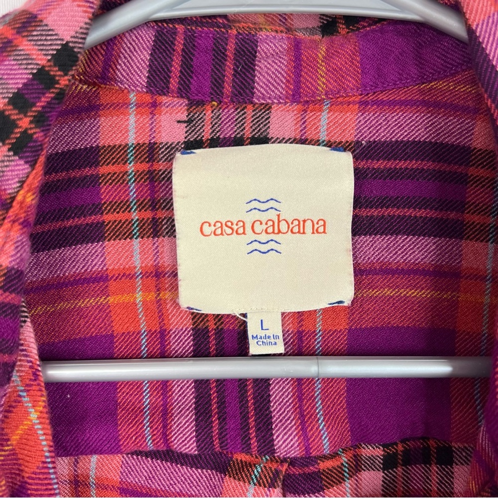 Casa cabana button up plaid picnic red pink Purple Plaid Button-Up Shirt - Picture 5 of 8